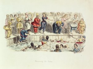 Natación para damas, 1844 de John Leech